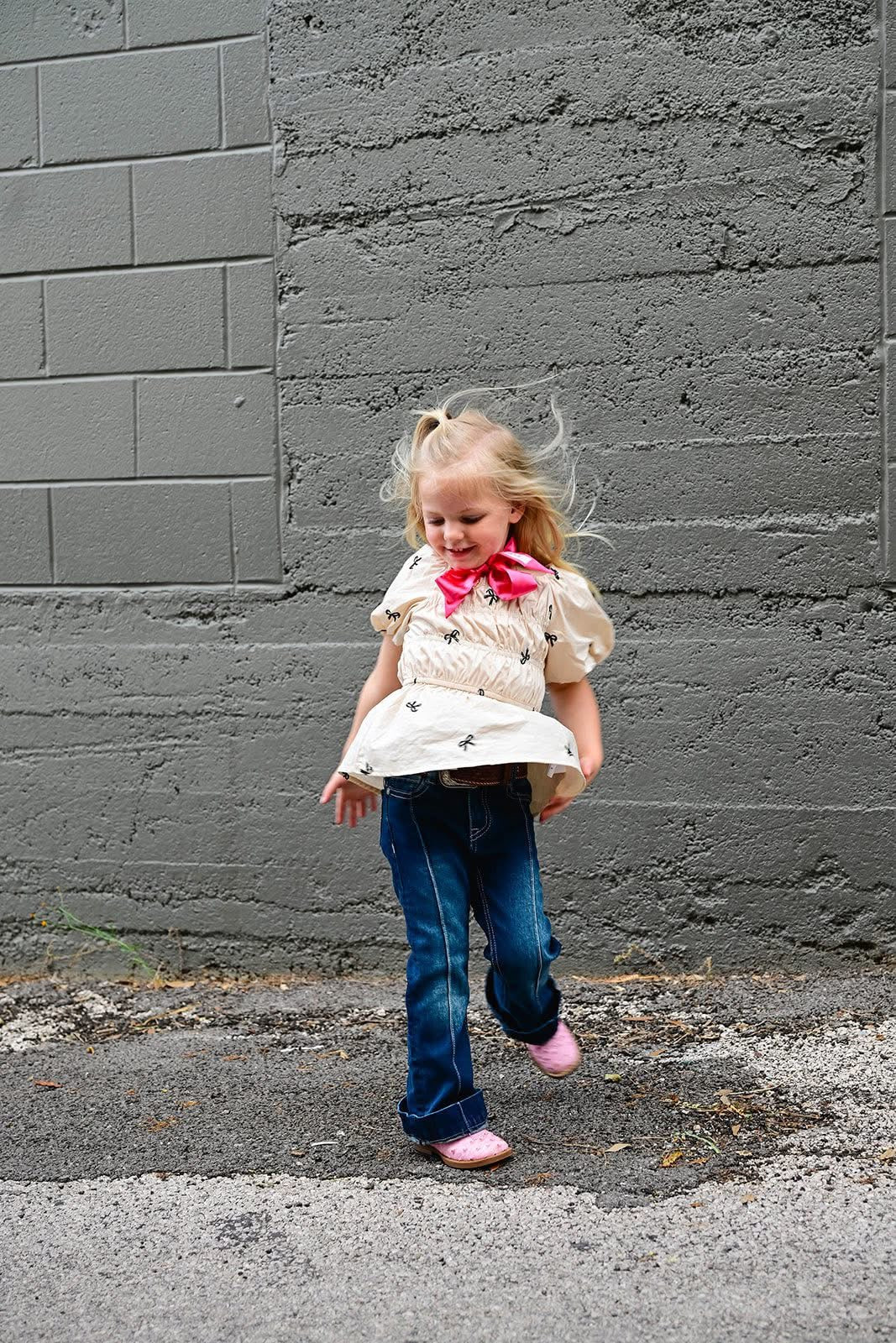 Girls Beige Bow Top