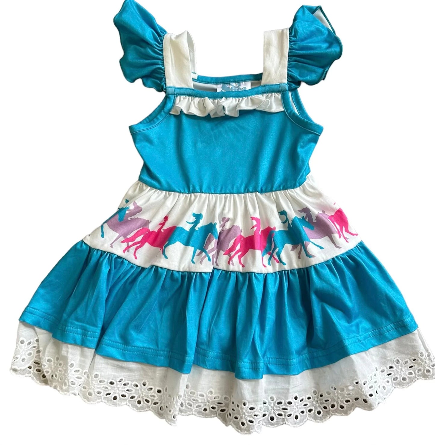 Girls Teal Horse dress