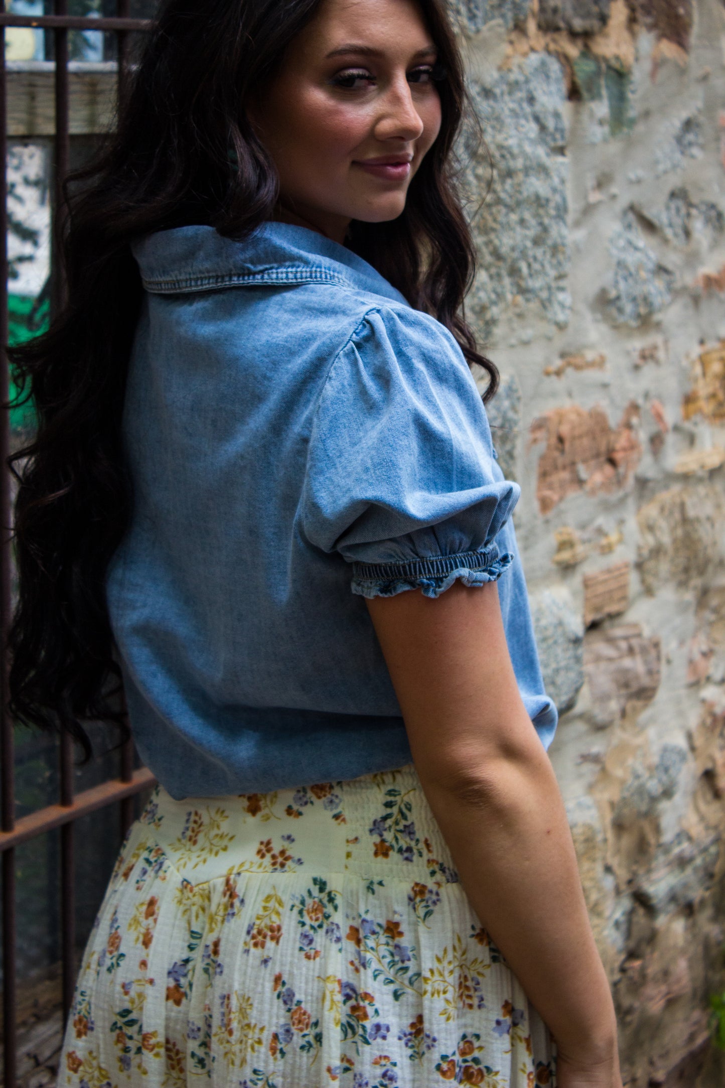 Denim Ruffle sleeve button up