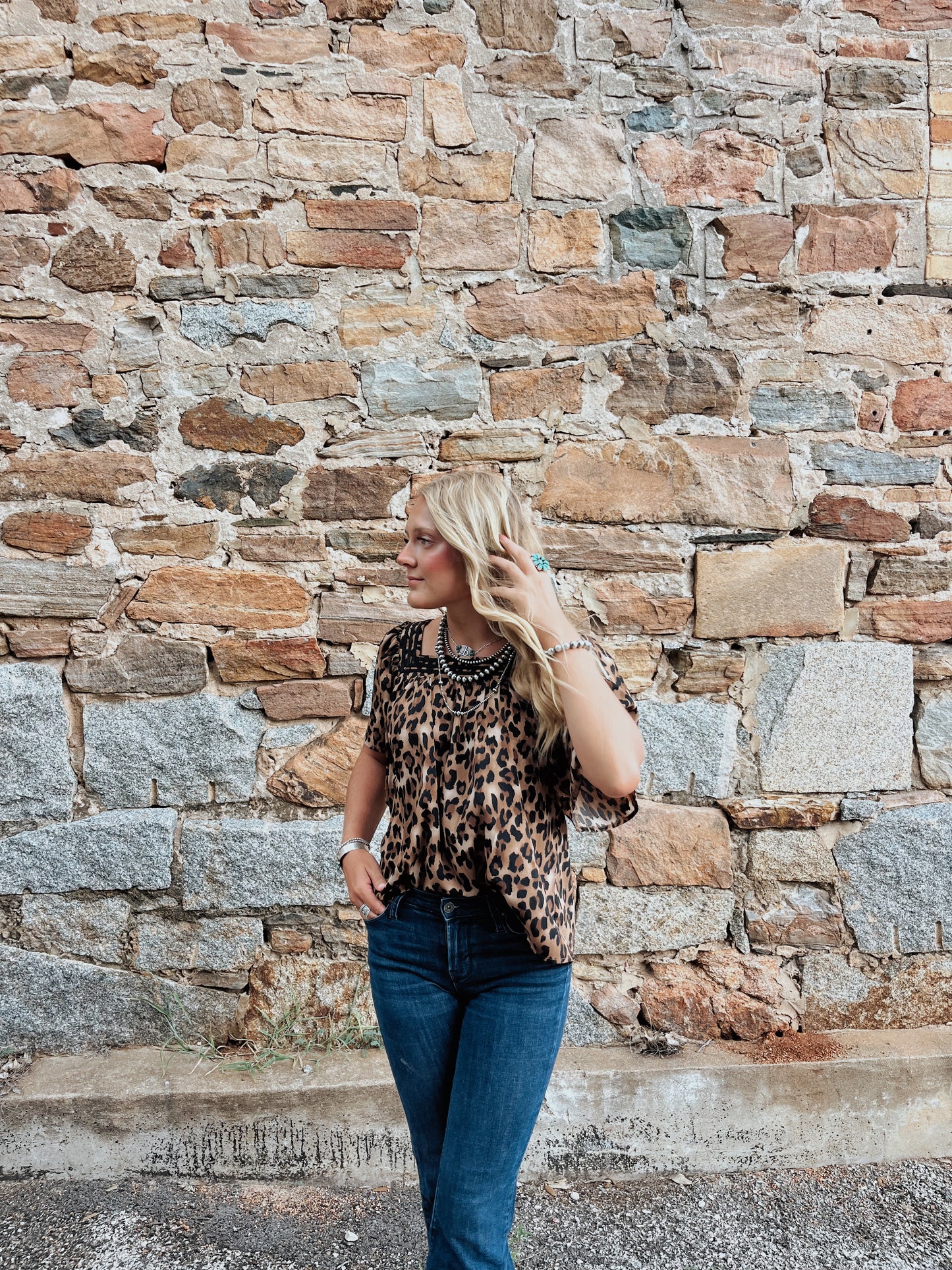 Leopard Bell Sleeve top