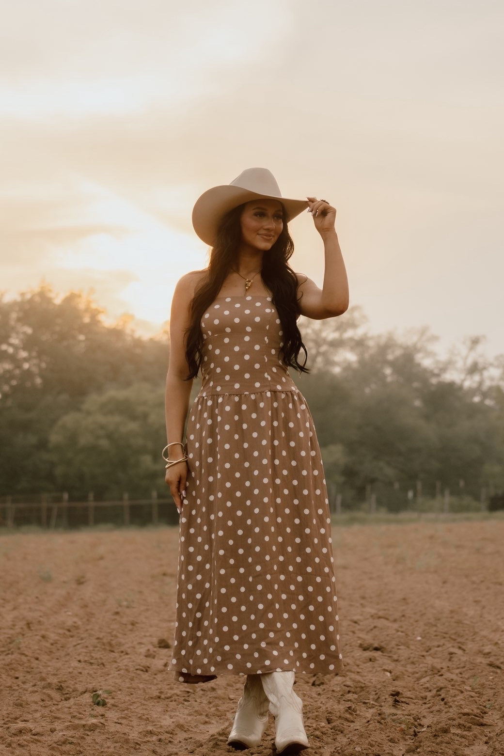 Brown and white polka dot dress