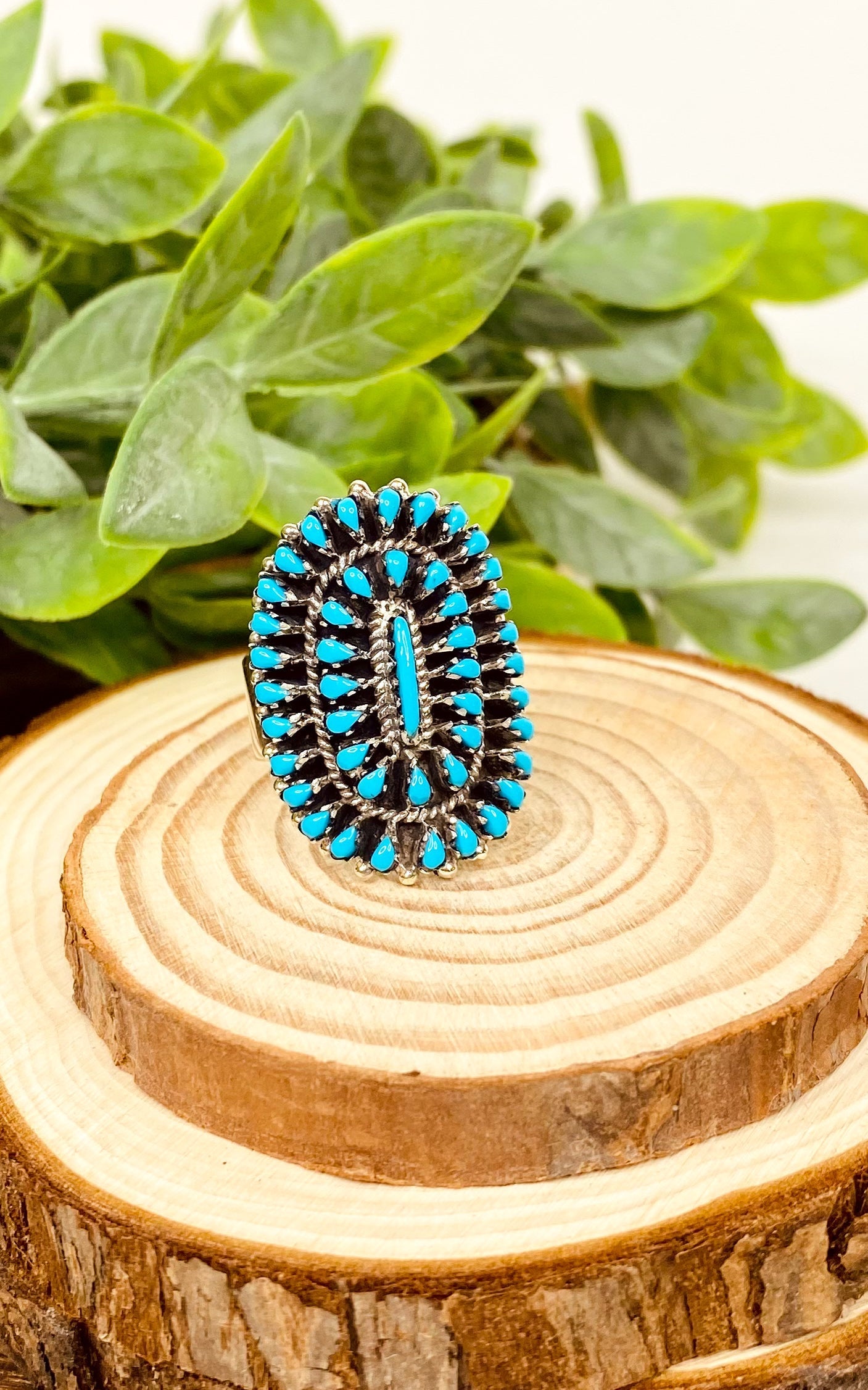 Oval Adjustable Zuni Turquoise Cluster Ring