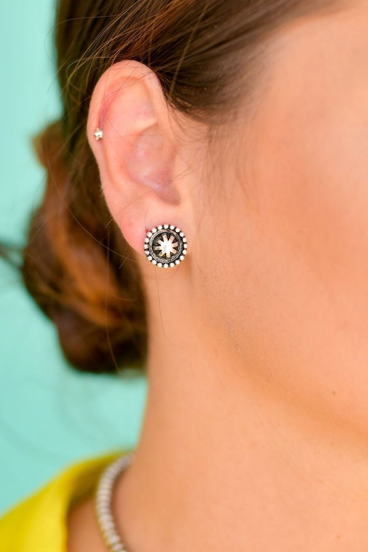 Star Burst Burnished Silver Stud