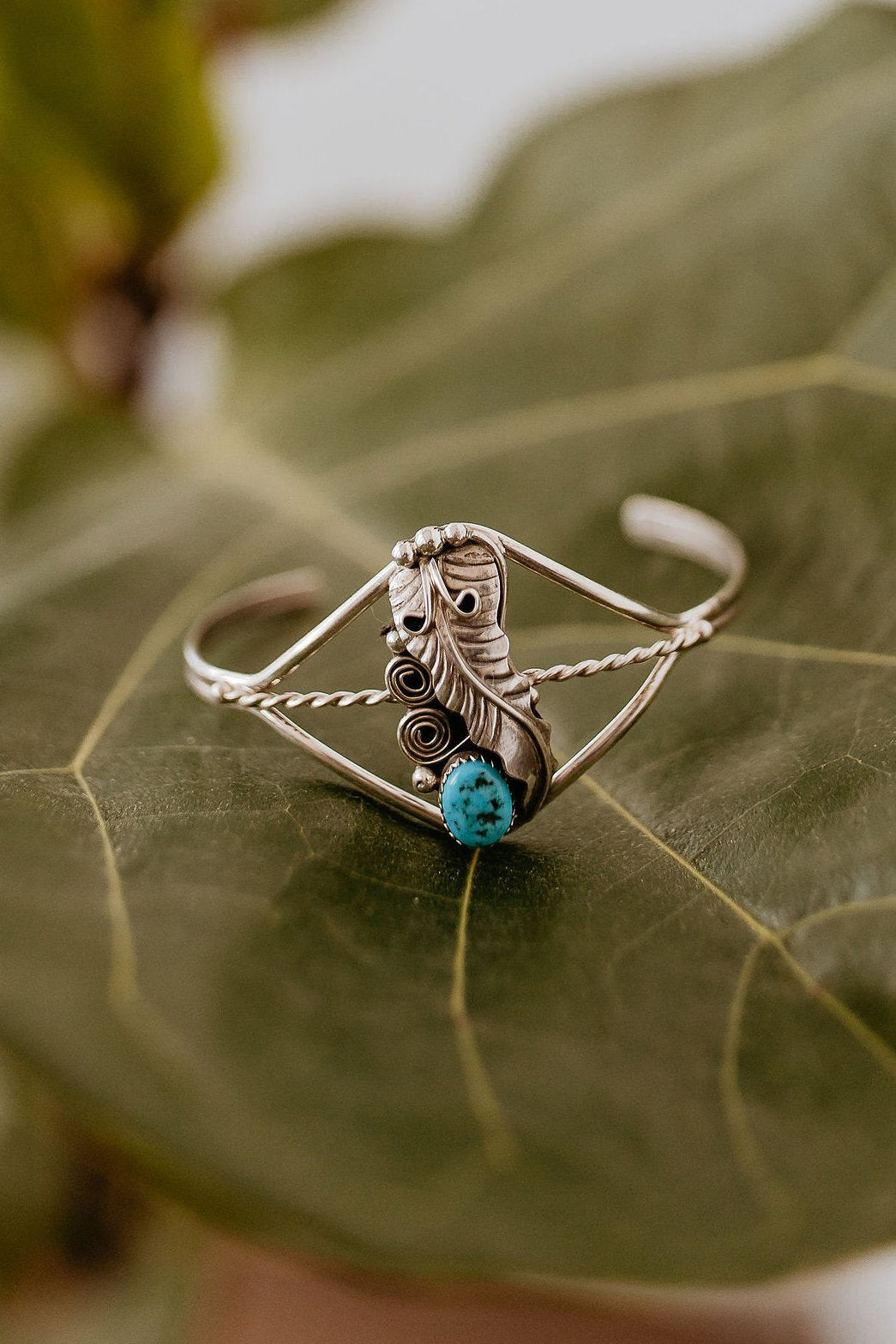 Turquoise Cuff with Leaf Design