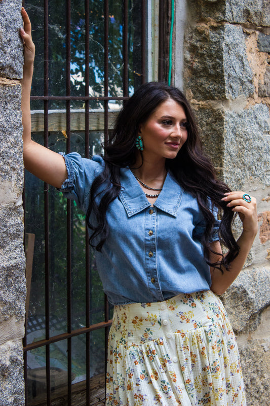 Denim Ruffle sleeve button up