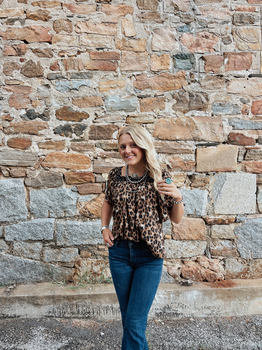 Leopard Bell Sleeve top