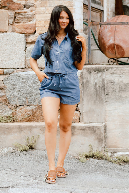 Denim two piece short set