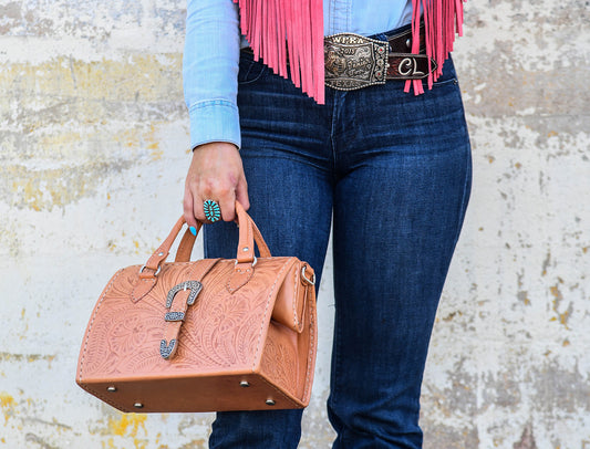 Tooled leather handbag