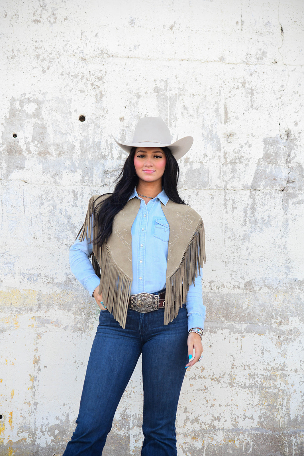 Genuine suede fringe  cape