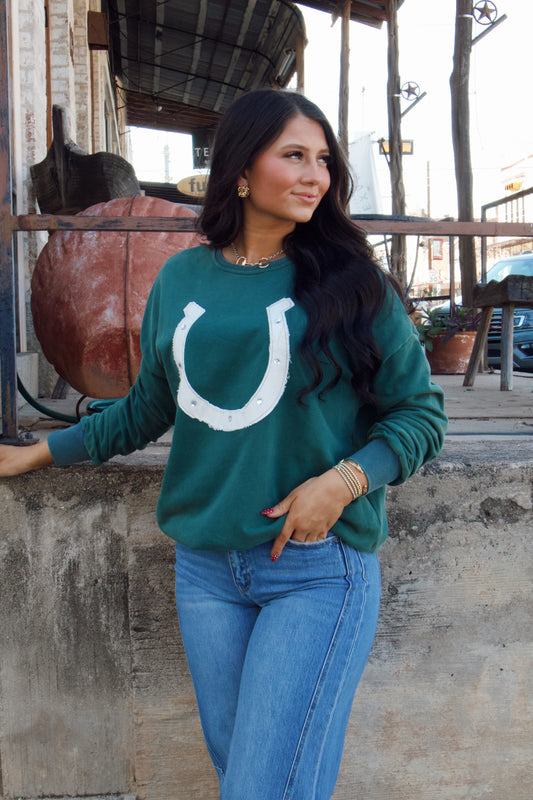 Teal Horse shoe sweatshirt