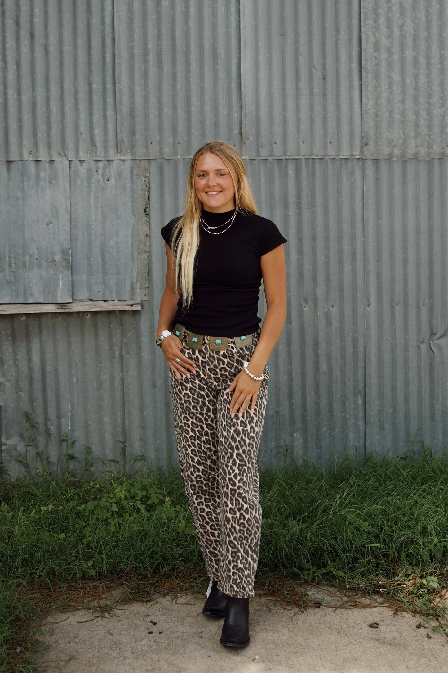 Vervet Leopard barrel jeans