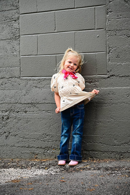Girls Beige Bow Top