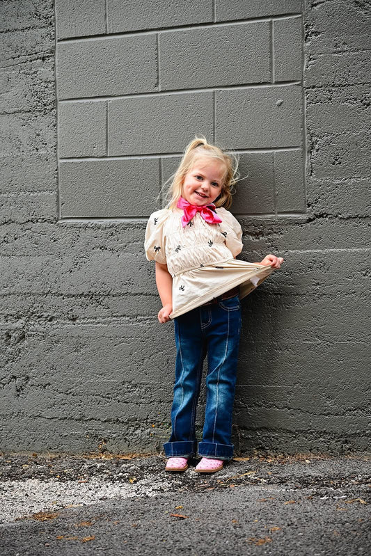 Girls Beige Bow Top