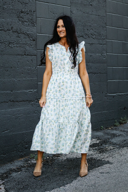 She+Sky Blue Floral Tiered Dress