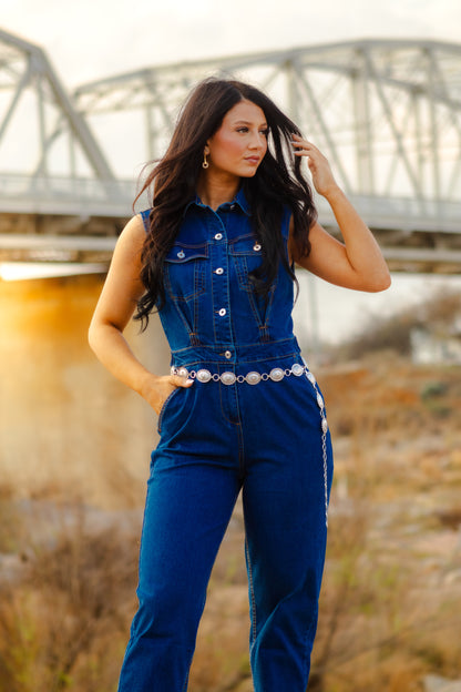 Sleeveless Denim Jumpsuit