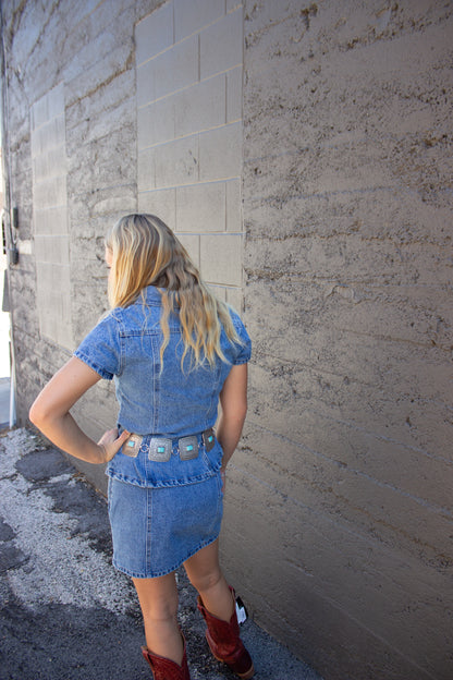 2 piece denim skirt set