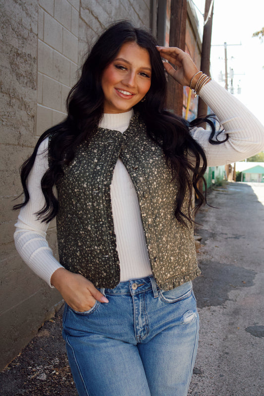 Check & Daisy Print Ruffle Vest