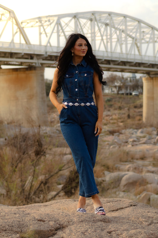 Sleeveless Denim Jumpsuit