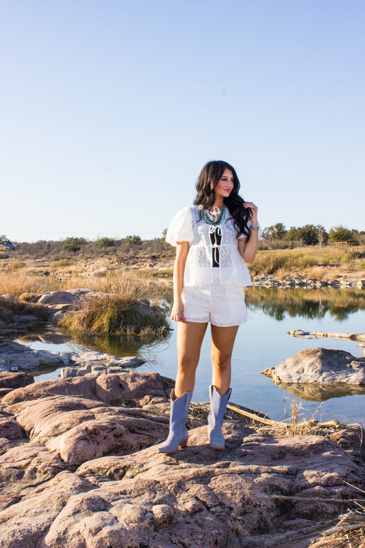 White Eyelet Short set