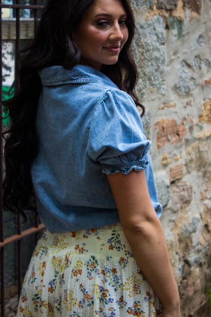 Denim Ruffle sleeve button up