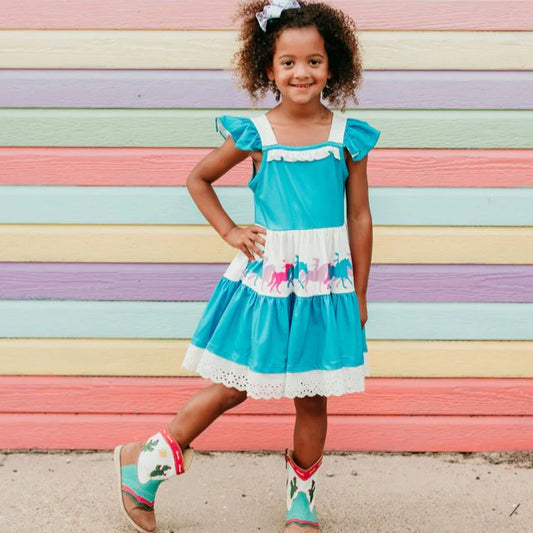 Girls Teal Horse dress