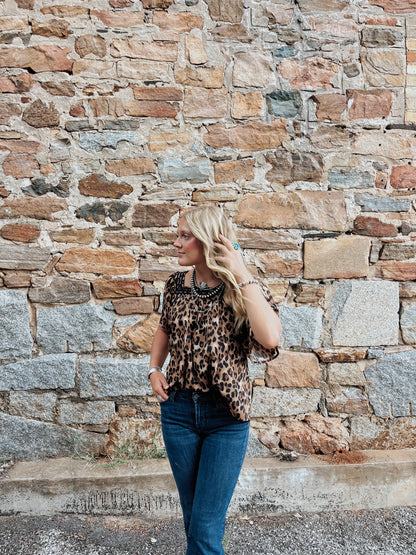 Leopard Bell Sleeve top