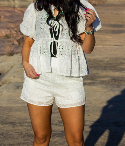 White Eyelet Short set