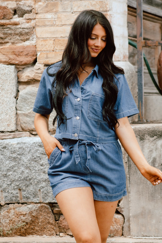 Denim two piece short set