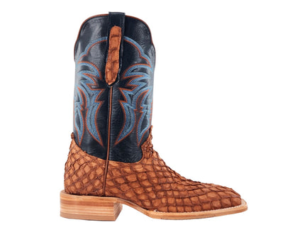 R Watson Men's Matte Cognac Pirarucu Square Toe Western Boots RW7802-2