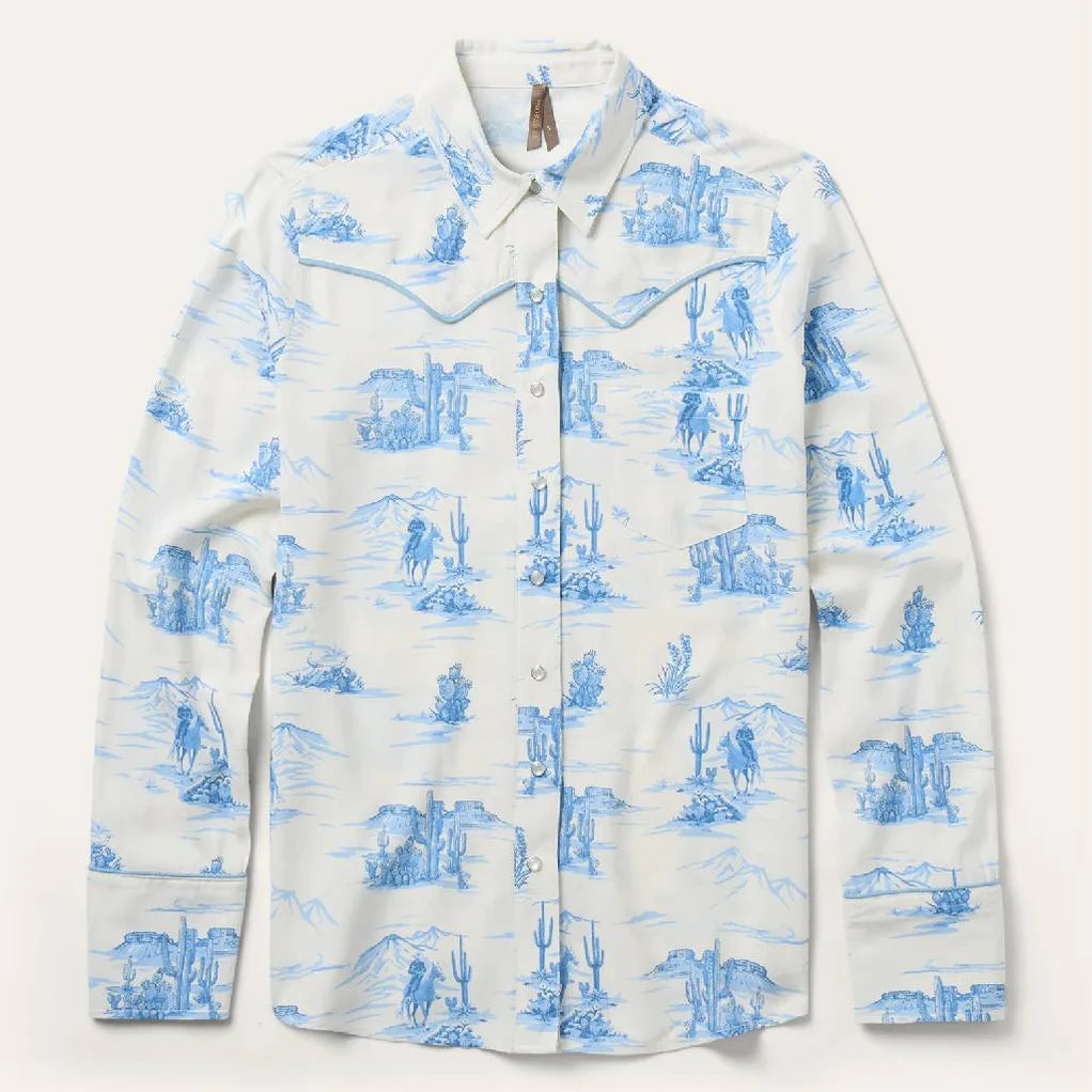 Stetson Women's Indigo Trail Print Pearl Snap Western Shirt