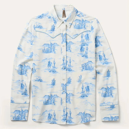 Stetson Women's Indigo Trail Print Pearl Snap Western Shirt