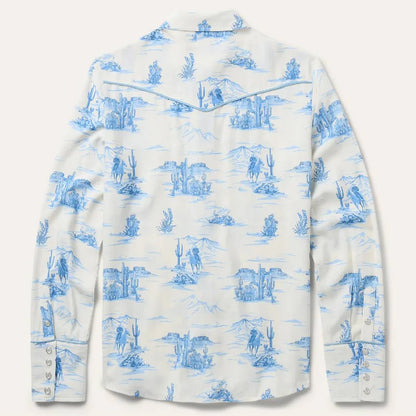Stetson Women's Indigo Trail Print Pearl Snap Western Shirt