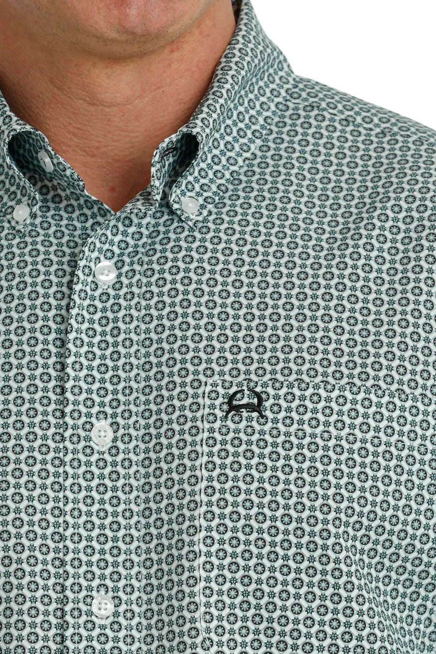 Cinch Men's Arena Flex Short Sleeve Button Down Print Shirt - White