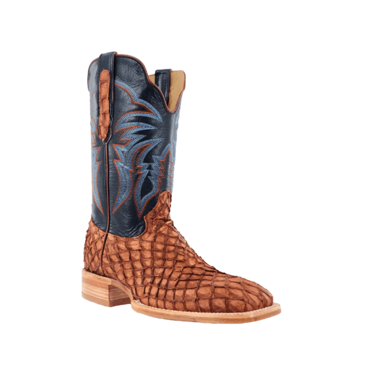 R Watson Men's Matte Cognac Pirarucu Square Toe Western Boots RW7802-2