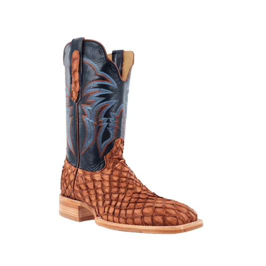 R Watson Men's Matte Cognac Pirarucu Square Toe Western Boots RW7802-2