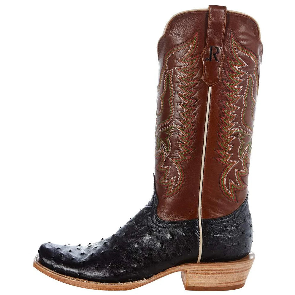 R. Watson Men's Black Full Quill Ostrich Boots
