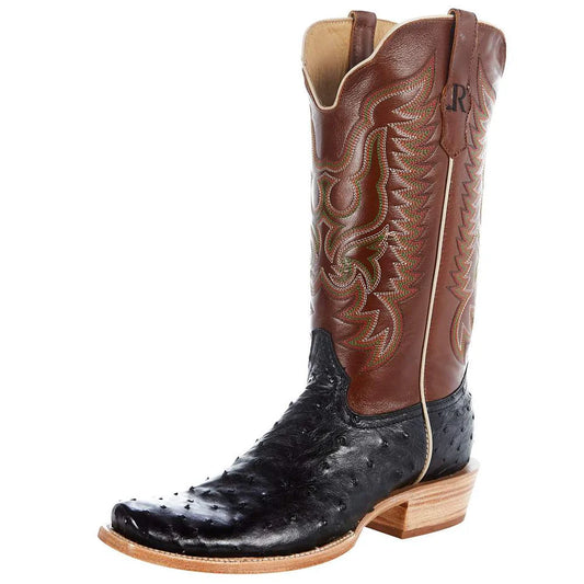 R. Watson Men's Black Full Quill Ostrich Boots