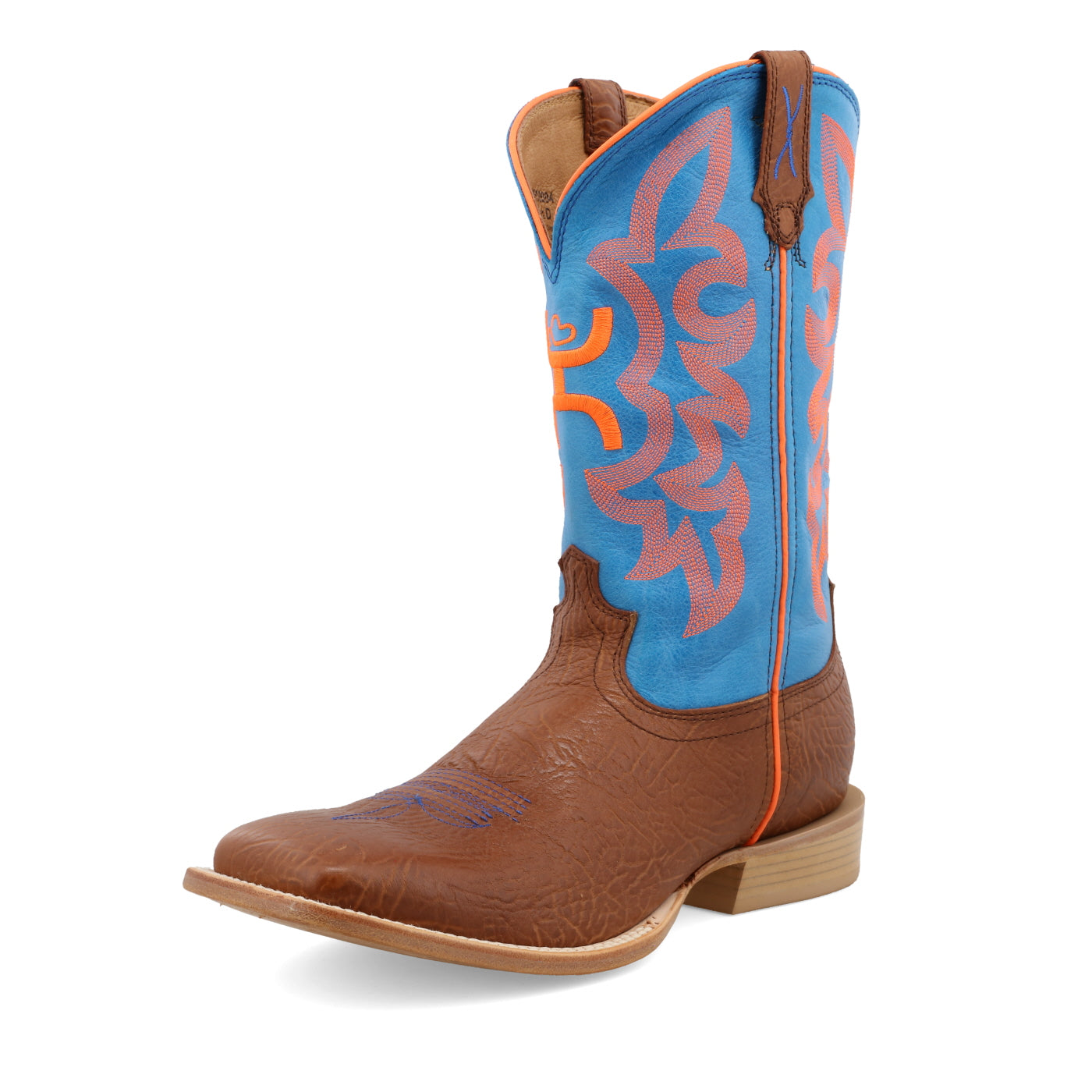 12" Hooey Boot - Cognac Bull Hide & Neon Blue
