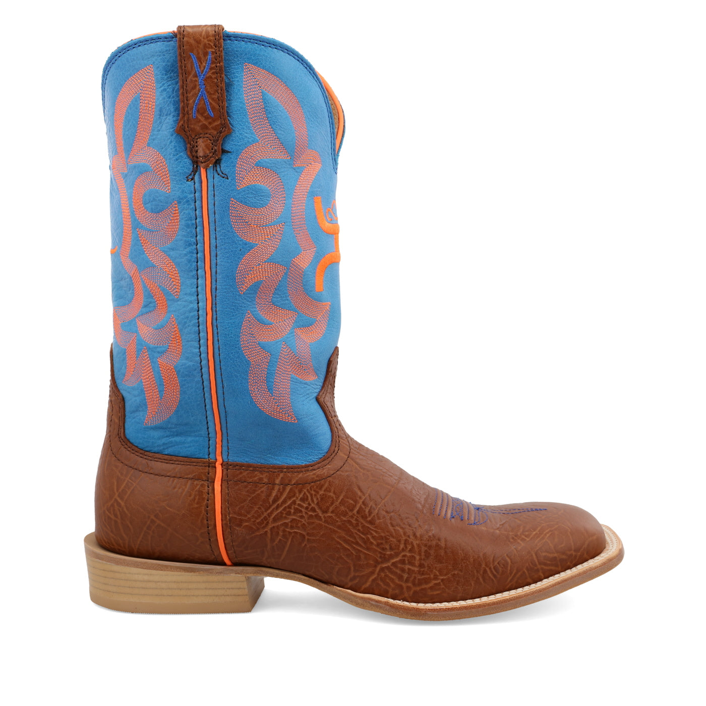 12" Hooey Boot - Cognac Bull Hide & Neon Blue