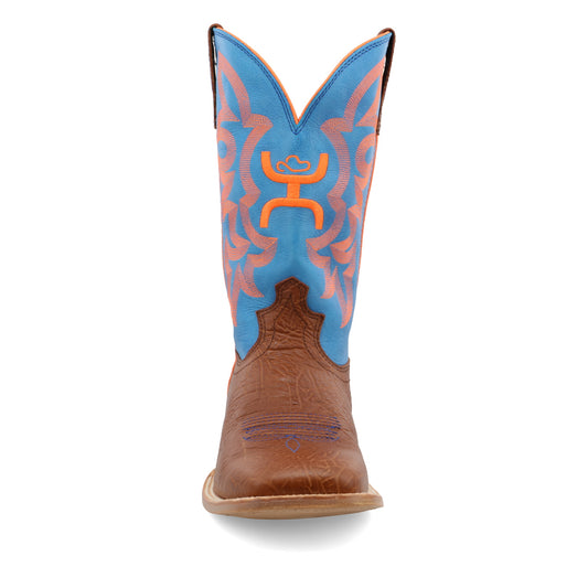12" Hooey Boot - Cognac Bull Hide & Neon Blue