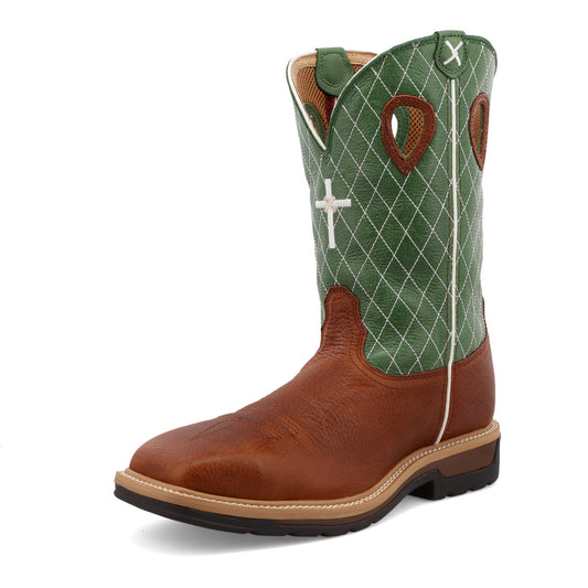 12" Western Work Boot - Cognac Glazed Pebble & Lime