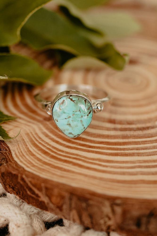 Scott Skeets Pilot Mountain Teardrop Turquoise Ring